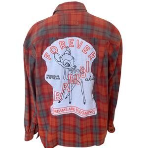 Bambi Flannel Plaid Shirt Shacket XL Oversized Unique Upcycled Disney Camping
